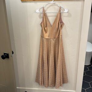 Sleeveless V-Neck Metallic Gold Fit & Flare Dress